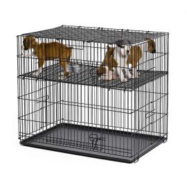 Puppy Playpen with Plastic Pan and 1/2" Floor Grid (Color: Black, size: 24" x 36" x 30")