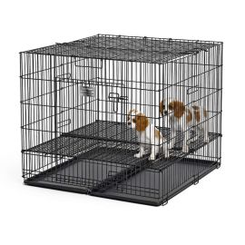 Puppy Playpen with Plastic Pan and 1/2" Floor Grid (Color: Black, size: 36" x 36" x 30")