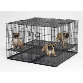 Puppy Playpen with Plastic Pan and 1/2" Floor Grid (Color: Black, size: 48" x 48" x 30")
