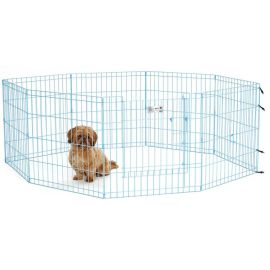 Life Stages Pet Exercise Pen with Full MAX Lock Door 8 Panels (Color: Blue, size: 24" x 24")
