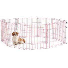 Life Stages Pet Exercise Pen with Full MAX Lock Door 8 Panels (Color: Pink, size: 24" x 24")
