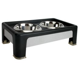 Signature Series Dog Elevated Panel Feeder (Color: Black / Gray, size: 14" x 8" x 4")