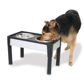 Signature Series Dog Elevated Panel Feeder (Color: Black / Gray, size: 23" x 12.5" x 8")