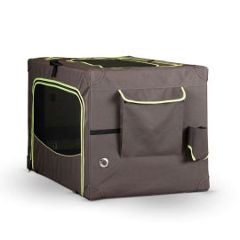 Classy Go Soft Pet Crate (Color: Brown/Lime Green, size: small)