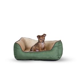 Lounge Sleeper Self-Warming Pet Bed (Color: Sage / Tan, size: 16" x 20" x 6")