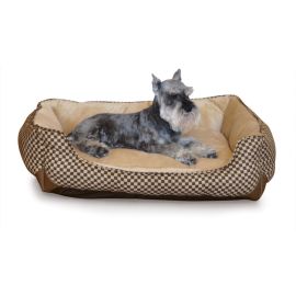 Self Warming Lounge Sleeper Square Pet Bed (Color: Brown, size: medium)
