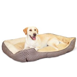Self Warming Lounge Sleeper Square Pet Bed (Color: Brown, size: large)