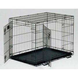 Life Stages Double Door Dog Crate (Color: Black, size: 22" x 13" x 16")