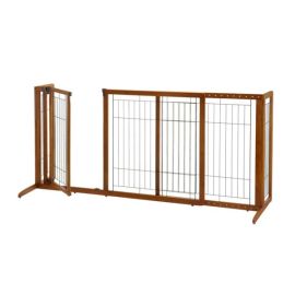 Deluxe Freestanding Pet Gate with Door (Color: Brown, size: large)